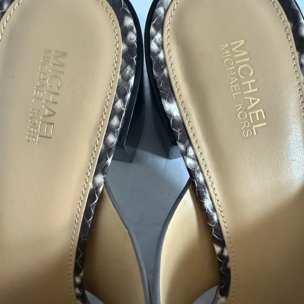 Michael Kors Brown Snake Print Mules Slides Chunky Block Heel Sandals Women 7